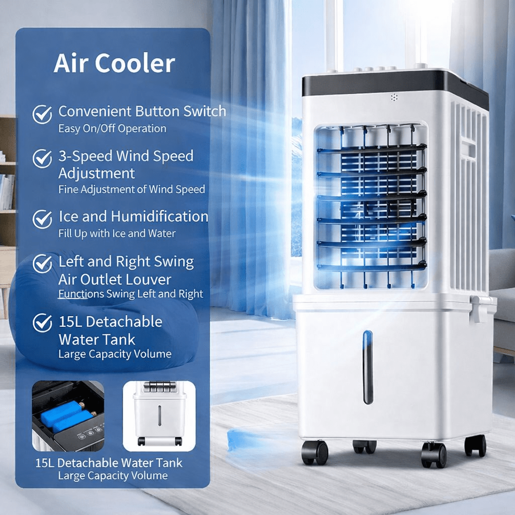 NOVACOOL – 3-in-1 Luftkühler – Ventilator und Luftbefeuchter in einem Gerät