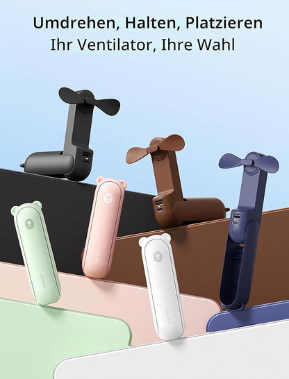 JISULIFE Mini Handventilator, 3-in-1 Handventilator, wiederaufladbarer USB [12–19 Betriebsstunden] mit Powerbank, Taschenlampe, tragbarer Ventilator für Reisen/Sommer
