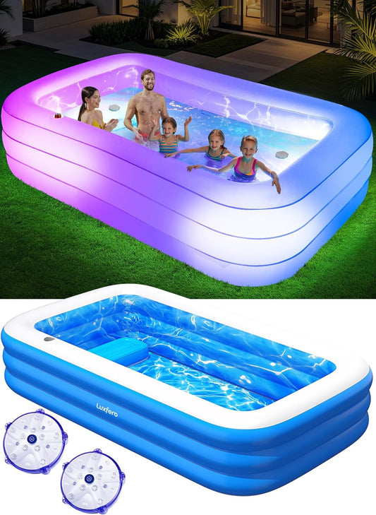 Luxfero Aufblasbarer Pool Erwachsene mit Sitz und Poolbeleuchtung