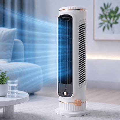 AEROTOWER – Turmventilator ohne Rotorblätter für geräuschlose 360°-Raumkühlung