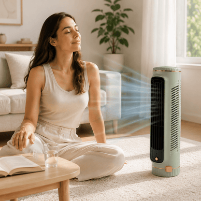 AEROTOWER – Turmventilator ohne Rotorblätter für geräuschlose 360°-Raumkühlung